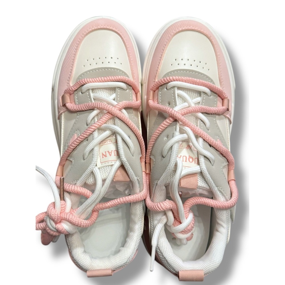 SHEIN Fashion Sneakers Chunky Platform Lace Up Casual Shoes White Pink Sz 8 - Picture 9 of 16